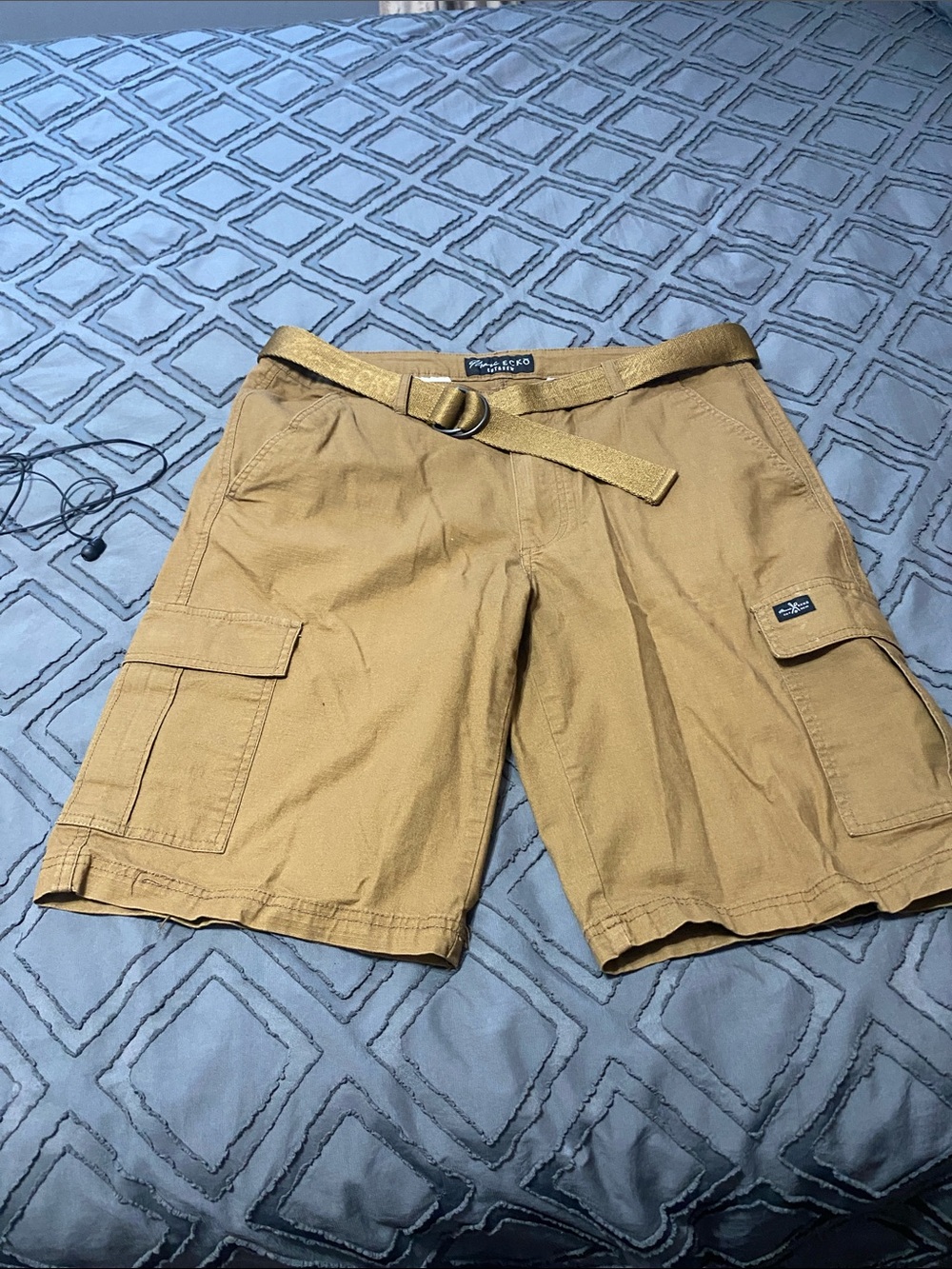 Marc Ecko Men's Tan Cargo Shorts with Webbing Belt
